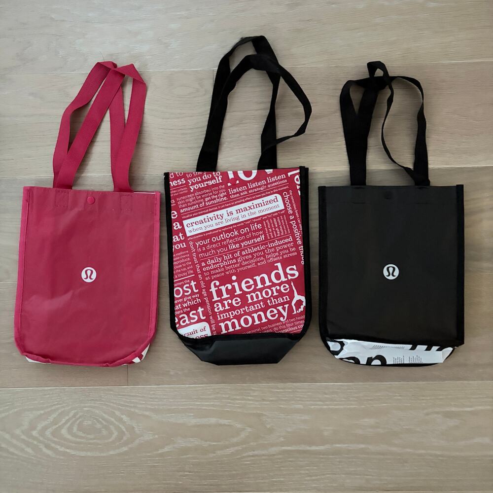 Lululemon (3) Reusable Tote Bags Black Red